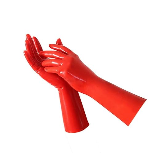 EXLATEX Rubber Secrets Short Latex Mixed Toes Wrist Gloves - M-Wrist around-17cm. - Red