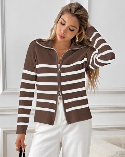 Bsubseach Striped Cropped Cardigan Sweater for Women Zip Up Lightweight Jacket Trendy Fall Outfits Spring Clothes Sweatshirts4