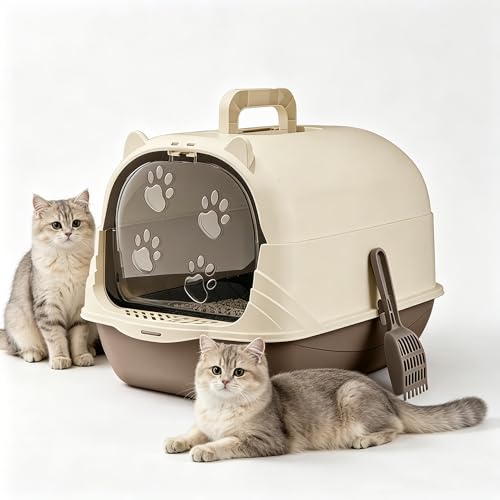 Arenero cerrado grande para gatos con tapa y asa portátil miniatura 1