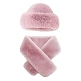 Gorro de esquí cálido con bufanda, gorro de invierno resistente al viento, térmico, unisex, gorros de piel sintética, peludo y esponjoso, gorros de invierno para senderismo, viajes (Rosa)
