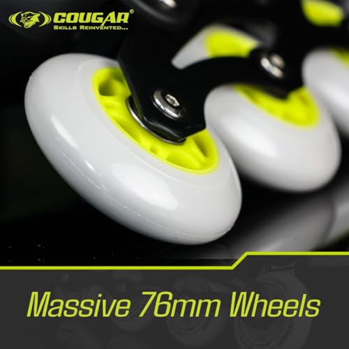 Image of COUGAR Zoom ABEC-7 Inline Skates | Adjustable Sizes L (39-42) | 4 PU Wheels (70-110mm), Aluminium Frame, Cuff Buckle, Lace Crossover | Superior Grip Skates for Men, Women & Teens (Large)
