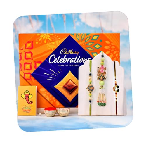 CraftVatika Rakhi Chocolate Gift for Brother Bhabhi and Kids, Rakhi Set of 3, Rakhi for Brother with Chocolate Gifts Combo Set, Brother Set, Rakshabandhan Bhai Bhabhi Hamper Greeting Card