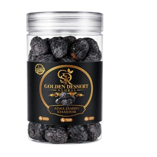 Image of Golden Dessert Global Ajwa Jumbo Khajoor Premium Dates | Natural Seeded Ajwa Dates | Rich in Nutrition | Fresh & Hygienically Packed Soft & Nutritious Arabian Dry Fruit | Healthy Snack for Fasting, Gifting & Daily Consumption (Pack of 2)