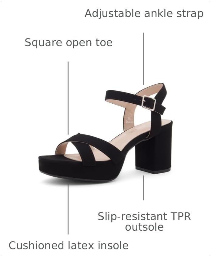 Image of Shoe Land Platform Heels for Women - 3 Inch Chunky Block Heeled Sandals, Square Open Toe, Ankle Strap Dressy Strappy High Heels for Wedding, Party & Evening Events