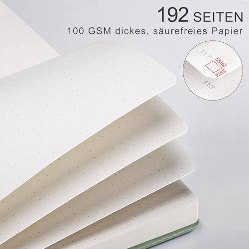 LOAPEM Notizbuch A5 Gepunktet, Tagebuch für Erwachsene–192 Seiten, 100gsm Hardcover Notizbuch Dotted mit Sonne-Mond-Design für Frauen und Männer für Arbeit, Schule, Reise journal, Geschenk, Grün