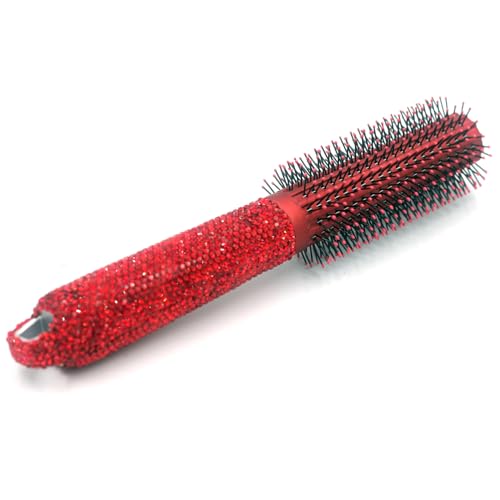 Brosse à cheveux ronde rouge avec strass pour coiffer et boucler