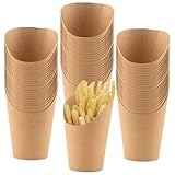 HOIGON 150 PCS 16oz French Fry Cups, Disposable French Fries Holder Brown Kraft Paper Charcuterie Cup, Appetizer Cups for Waffle Paper Cones Popcorn Ice Cream Holder