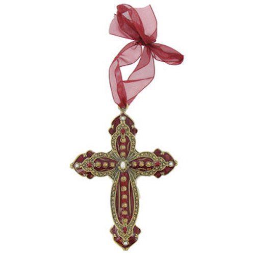 Coconut Grove Galleria Red Burgundy Maroon Champagne Beige Crystals Stones White Pearl Cross Ribbon