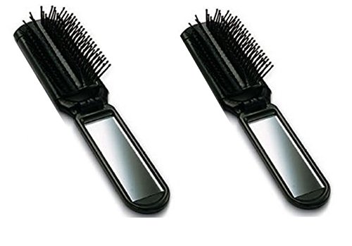 Lot of 2 ALAZCO Folding Hair Brush with Mirror,Great for Travel Work Locker School Gym Purse Car
