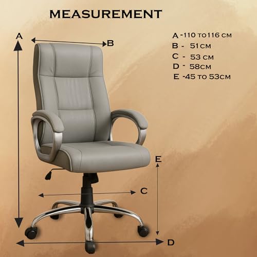 Image of Vista Ergonomic Leatherette Boss Chair for Office | High Back Revolving Chair for Home, Office, Study & Gaming | Height Adjustable Office Chair in Crome Base | 1pc (Grey)