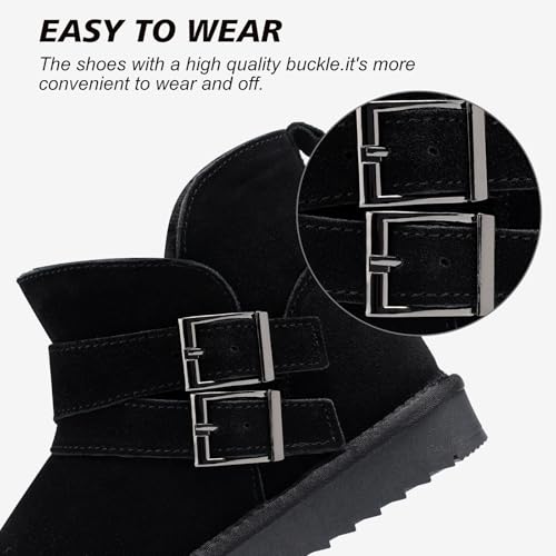 Harvest Land Women's Snow Winter Boots Warm Fur Lined Genuine Suede Ankle Slip on Booties Black UK6 - Image 4