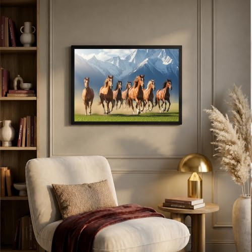 Image of Suneree 7 Horse Vastu Wall Painting (Landscape Collection) (Natural, Design 21, 33L x 25W cm)