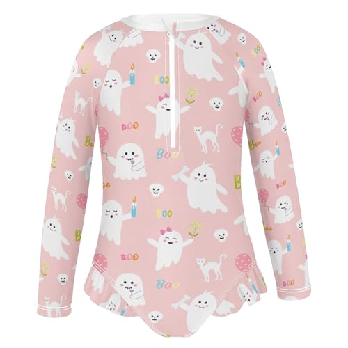 Image of Halloween Novelty Ghost Soft Red Baby Girl Bathing Suit Long Sleeve UPF 50+ One Piece Toddler Swimsuit Size 9-10Y