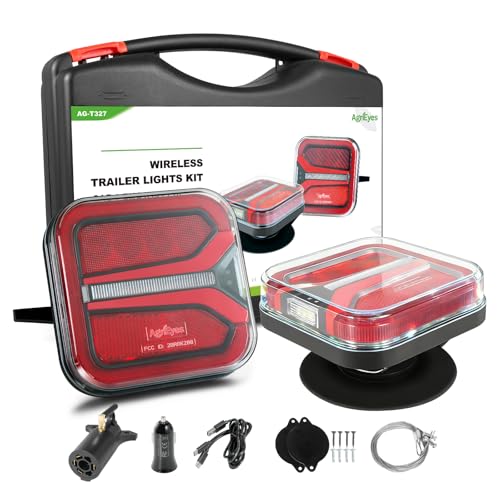 Image of Agrieyes T327 Wireless Trailer Lights Kit, Rechargeable LED Magnetic Tow Light with Flashing Mode, Portable USB-C Tail Light Kit for Truck Camper Boat RV Turn Signal Brake Stop Running IP67 Waterproof