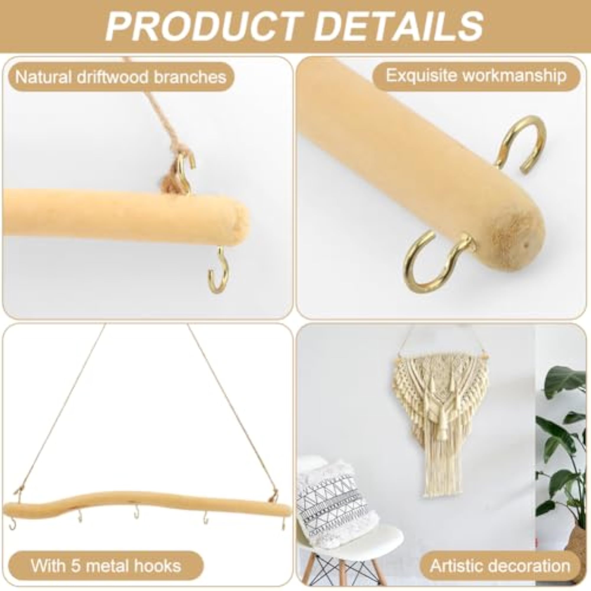 2Pcs Driftwood Wall Hanging Jewelry Hanger with Hooks