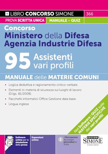 Concorso Ministero della Difesa - Agenzia Industrie Difesa - 95 Assistenti vari profili - Manuale delle Materie Comuni