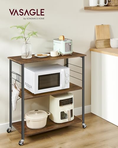 image for VASAGLE Kitchen Shelf on Wheels, Serving Cart with 3 Shelves, Kitchen 