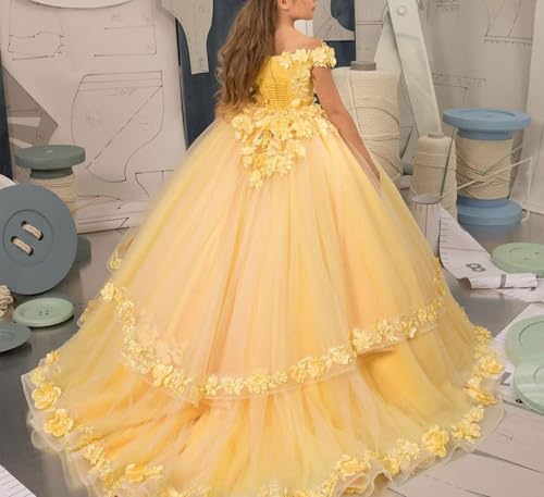 Off Shoulder Flower Girl Dresses Tulle Pageant Dress Girls 3D Floral Princess Ball Gown First Communion Dress2