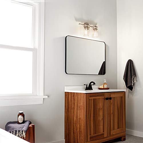 Image of Kichler Brinley 15.75 inch Vanity Light in Brushed Nickel, 2-Light Farmhouse Bathroom Vanity Light with Clear Glass, (15.75 inch W x 10 inch H), 45688NI