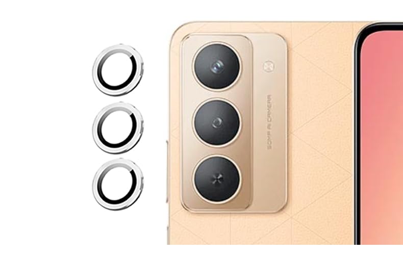 Image of imluckies Camera Ring Lens Protector (Aluminum with Tempered Glass) Compatible for Realme P3X - Silver (Pack of 3 rings)