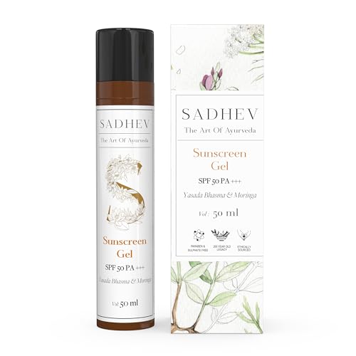 Image of SADHEV Sunscreen Gel SPF 50 PA+++ Gel | Broad Spectrum UVA & UVB Protection | No White Cast | Non-Comedogenic | Reduces Pigmentation & Blemishes | Zinc Oxide, Moringa & Liquorice | 50ml