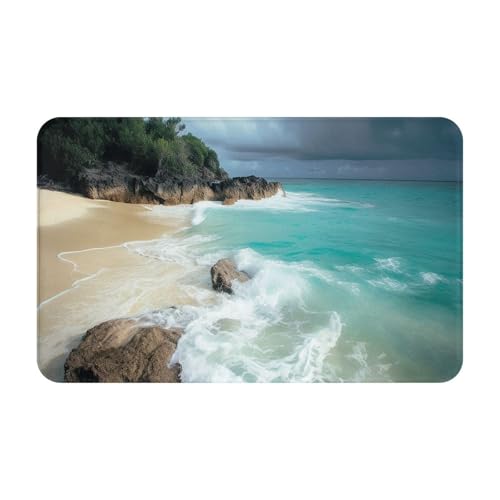Front Door Mat Indoor Outdoor Welcome Mat, Serene Coastal Doormat Easy Clean Entryway Mats Stain and Fade Resistant Entry Rug Absorbent Flannel Bath Mats 19.5 x 31.5 Inch