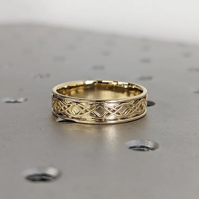 Sterling Silver or 10K 14K 18K Solid Gold Celtic Band Mens Celtic Ring Custom Engraved Wedding Band 4-6MM Size 4-152