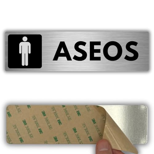LEIASA | Señal Adhesiva Baño Hombre - 5x18 cm - Grosor 0.8 mm - Aluminio - Rótulo de Aseo Masculino - Signo Servicios Hombre - Cartel Adhesivo 3M - Lavabos Hombre