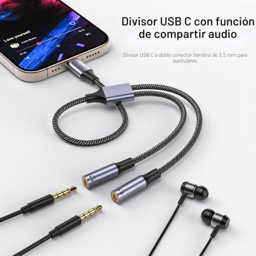 Miniatura 2 de Moswag Adaptador Jack Micro Y Auriculares, Adaptador Micrófono Y Audio De Auriculares Usb C A 1 Macho A 2 Hembra Minijack Y Splitter Para Laptop, Galaxy S23 S22 S21 Iphone 15 Pro Max 15 Pro 15 Plus