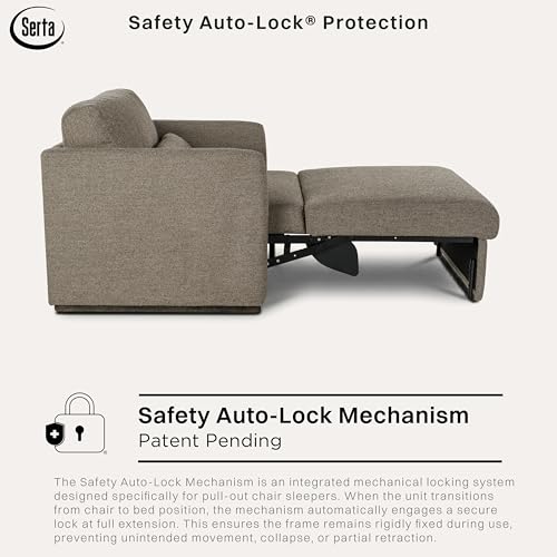Image of Serta Tahoe 46″ Twin Size Convertible Chair, Modern, Track Arm, Dream Coils, Boucle Fabric