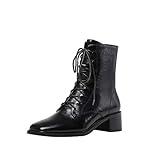 TinaCus Women's Genuine Leather Square Toe Selftie Handmade Side Zip Low Chunky Heel Vintage Boots(B