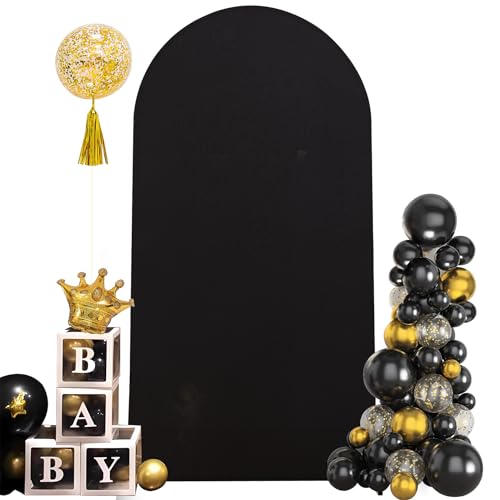 Image of Black Arch Backdrop Cover 7.2FT Spandex Fitted Wedding Arch Stand Covers Round Top Chiara Arch Covers Stretchy Backdrop for Birthday Party Ceremony Banquet Decoration