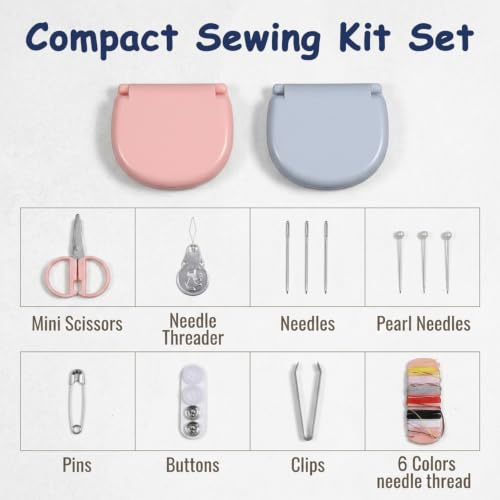Image of HASTHIP 2 Pack Travel Sewing Kit Portable Mini Compact Sewing Repair Box Set with Threads Needles Little Scissors for Home Traveling or Emergency Repair