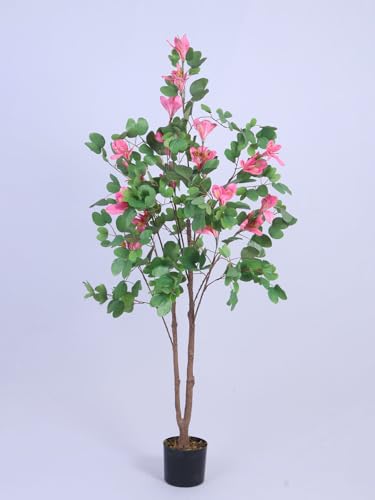 Image of ARICK DECOR 5Ft Artificial Pink Bauhinia Flowers Tree in Pot, 5ft Realistic Faux Lush Orchid Tree Silk Plant, Peacock Shaped Large Floor Decor for Home, Office & Balcony