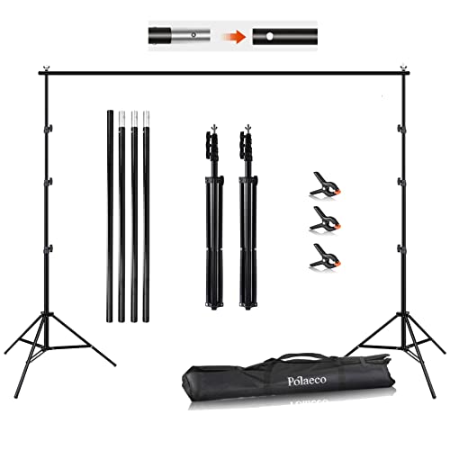 Support de Fond Photo Réglable 2,6x3m Système de Support Toile de Fonds pour Photographie Studio Portrait Vidéo Streaming Mariage, avec 3 Pinces à Ressort et 1 Sac de Transport Portable Cover