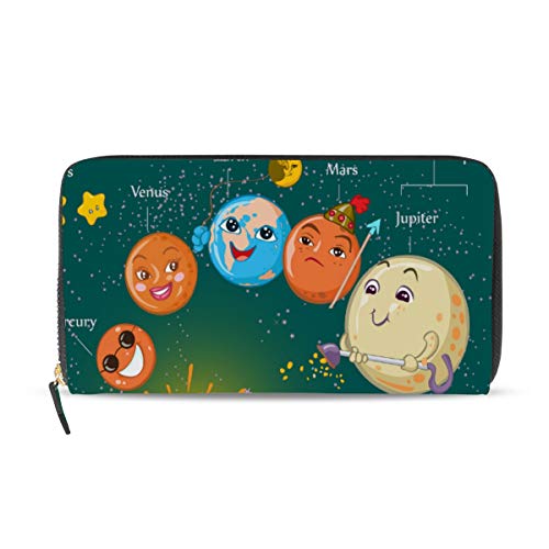 Portefeuille long en cuir femme système solaire grand format zippé