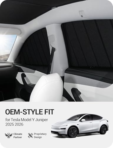 Image of BASENOR [Upgraded Gen2] Tesla Model Y Juniper Side Window Sunshade 2025 2026, 7PCS Full Set Wrinkle-Free Window Covers for Kids, Camping & Privacy Rest, Rear Windshield Reflective UV Protection