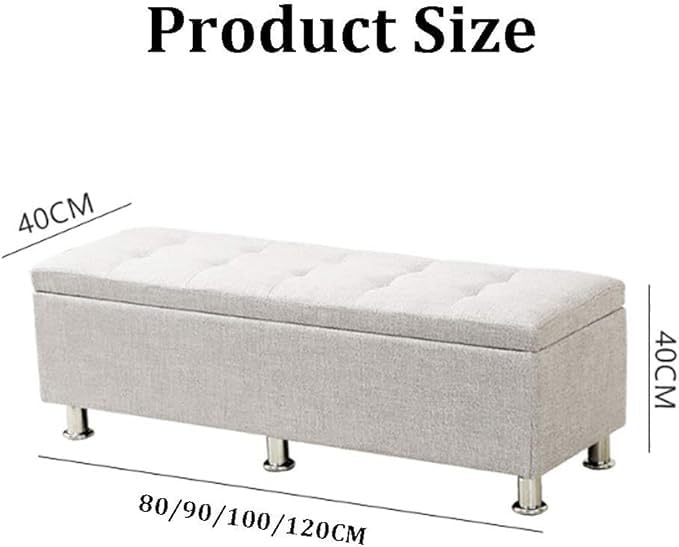 Banc ottoman de rangement en lin orange 100cm pour salon