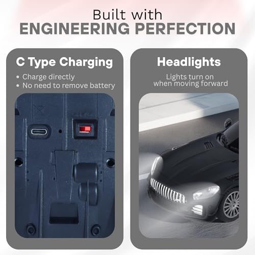 Image of RC Car for Kids | High-Speed Remote Control Car | Rechargeable Lithium Battery | Type-C Charging Port | LED Front Lights | Black