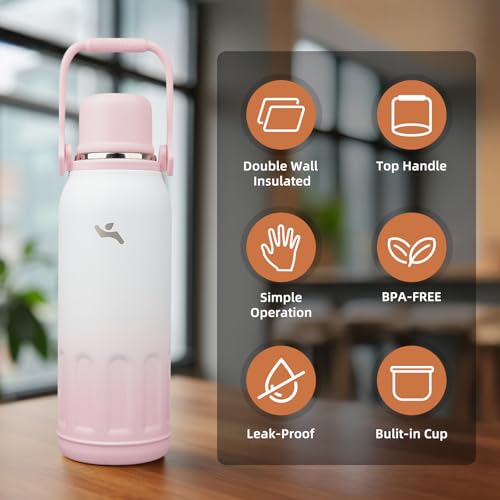 Image of Konokyo 50oz Thermos for Cold Drinks, Insulated Water Bottle, Pink Pearl