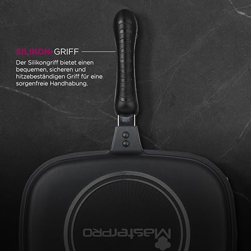 MasterPRO FOODIES COLLECTION - Padella doppia 30x24x12 cm in alluminio pressofuso - Rivestimento antiaderente Pfluon - Manico in silicone - Design minimal - 4