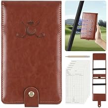 Archerest Magnetic Golf Scorecard Holder, 7.48" x 4.33" Premium Leather Yardage Book Cover Golf with A Pencil and Five Double Sided Printed Scorecards, Golf Accessories and Scorecard Book