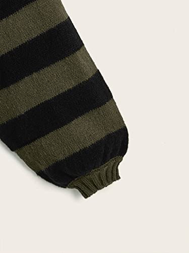 Image of WDIRARA Women's Striped Pattern Turtleneck Long Lantern Bishop Sleeve Stretchy Knitted Sweater