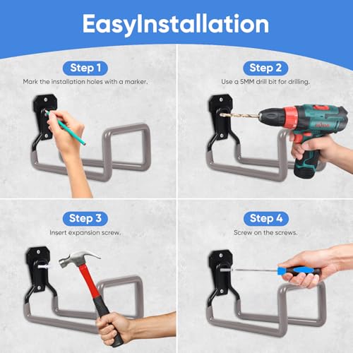 Image of Garden Hose Holder Hanger Wall Mount, Heavy Duty Water Hose Holder for Outdoor /Indoor Use in Yard, Metal Durable Hose Hooks, Ideal for Water Hose Storage (1 Piece, Gray)