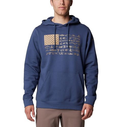 Columbia Men's PHG Game Flag II Hoodie, Zinc/Iron Cast + Blast Flag, Large