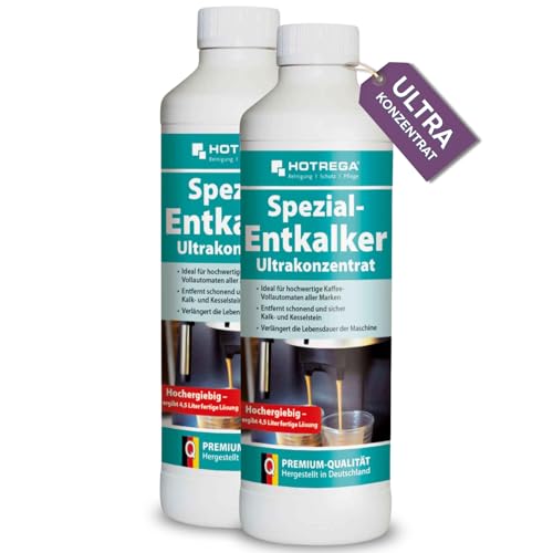 HOTREGA Spezial-Entkalker Ultrakonzentrat 2x 500ml| Entfernt Kalk in Kaffeevollautomaten, Padmaschinen & Wasserkochern | Materialschonend