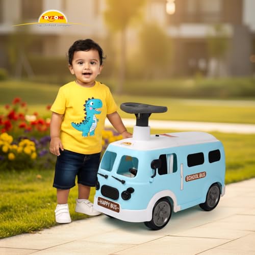 Image of Toyzone Happy Bus Ride On - Blue | Toddler Ride-on | Lights & Music | Ride-on with Easy Storage | Grip Wheels | Make in India | Indoor & Outdoor | for Kids 2+ Years