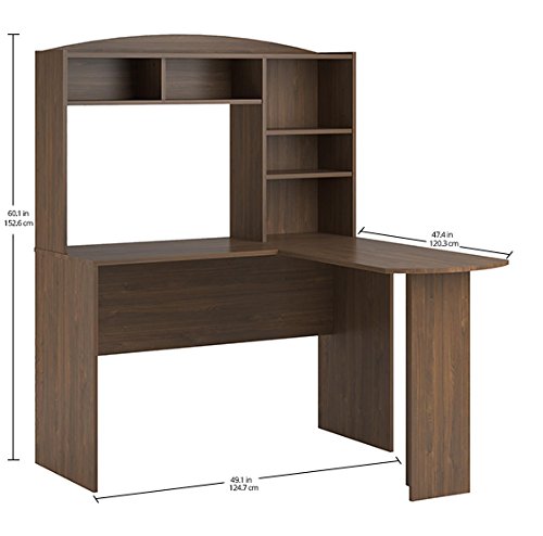 Ameriwood Home Dakota Space Saving L Desk With Hutch, Saint Walnut #TOP3