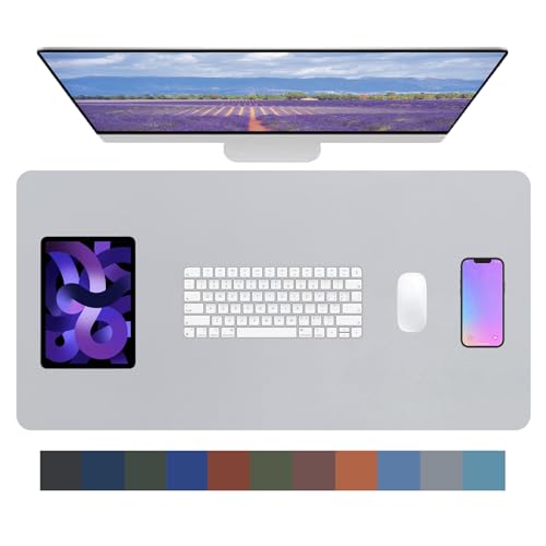 CHIF HAUTH PU Leather Mouse Pad, Desk Pad, Large Mouse Mat, Desk Mat for Office and Home (Light Gray, 31.5" x 15.7")