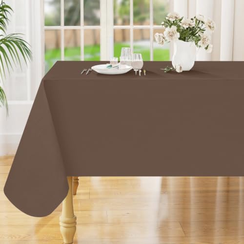 Image of Smiry Square Table Cloth 54 inchx54 inch, Waterproof Wipeable Vinyl Tablecloth | Oil Spill Proof Plastic Table Cover, Flannel Backed Table Cloths for Dining, Picnic, Camping, Outdoor, Brown